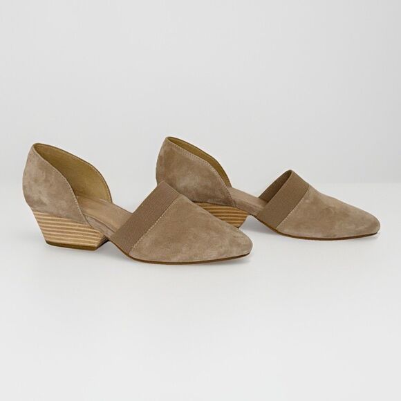 Eileen Fisher Hilly d’Orsay Pump Tan Suede Pointed Toe Wedge Slip On Neutral 7.5 - Picture 1 of 16